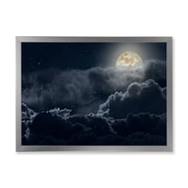 Designart 'Cloudy Full Moon Night With Stars' Nautical & Coastal Framed Art Print