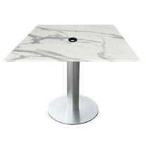 Indoor/Outdoor 30" Tall OD219 Brushed Aluminum Table Base with 18" Diameter Foot and 36" x 36" Square Indoor/Outdoor White Marble Top with Umbrella Hole