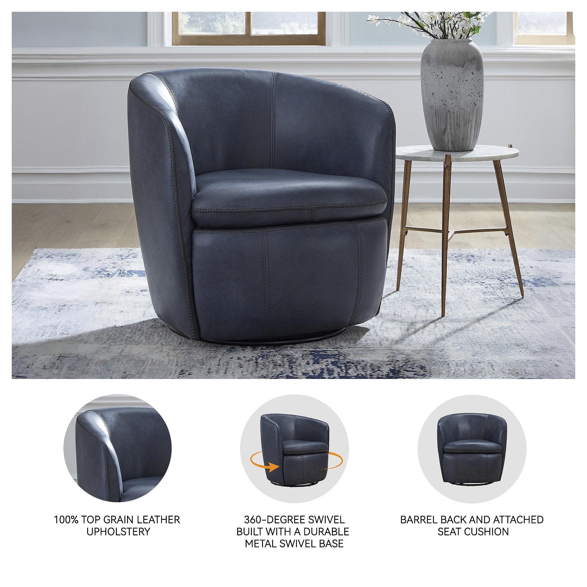 (2 pack) Signature Design by Ashley Kierreys 360 Degree Leather Upholstered Swivel Chair, Ocean