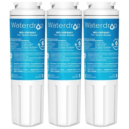 

Waterdrop UKF8001 Compatible with Whirlpool EDR4RXD1 4396395 EveryDrop Filter 4 Maytag UKF8001P UKF8001AXX-750 Refrigerator Water Filter Pack of 3