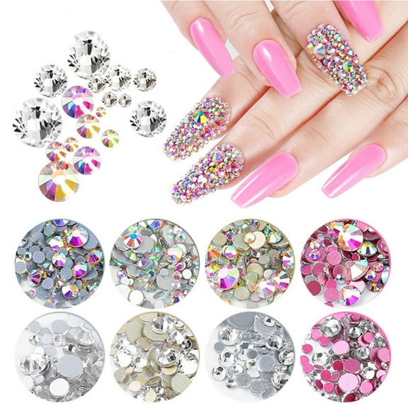 Ludlz 1440Pcs Glitter DIY 3D Flat Nail Art Rhinestone Sequins Decoration Manicure Tips