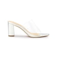 thumbnail image 3 of BLISSFUL STEP Women's Clear Point Toe High Block Heel Mules Slides Sandals Silver 6, 3 of 8