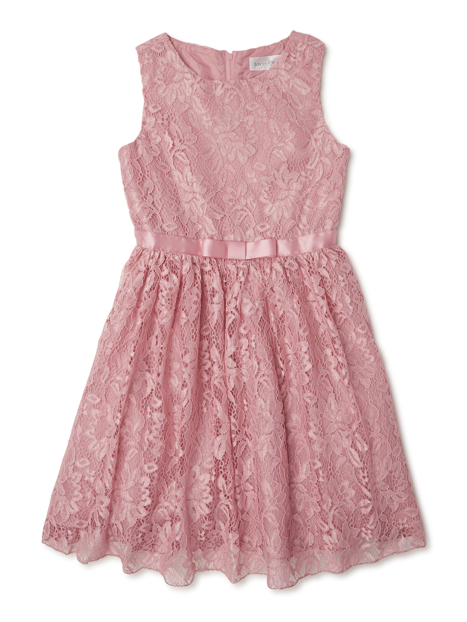 Lavender by US Angels Girls Glitter Lace Bow Waist Dress with