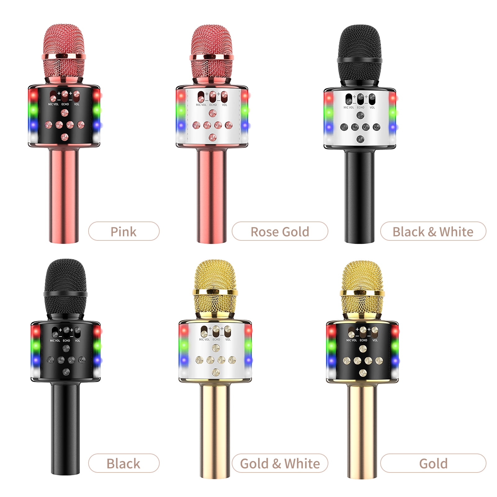 Micrófono inalámbrico para grabación de canto con luces LED de