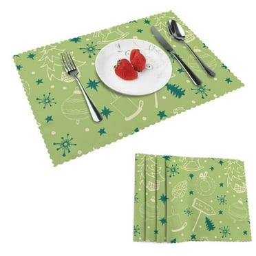 DouZhe Polyester Placemats Set of 4, Green Angel Artwork Ball Pattern Heat Resistant Place Mats for Dining Table, 12" x 18"
