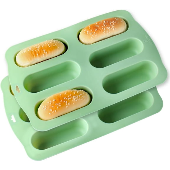 ABPETE 2 Pieces Cake Pan, Non-Stick Silicone Hot Dog Bun Mold Mini Loaf Pan for Kitchen Baking