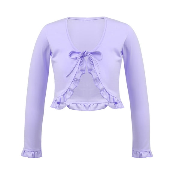 iiniim Kids Girls' Ballet Dance Wrap Top Cotton V Neck Long Sleeves Cover Up Blouse