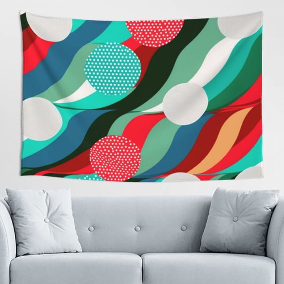 Retro Waves Polka Dots Tapestry, Abstract Colorful Wall Hanging Tapestries Dorm Room Home Decor, 60" x 40"