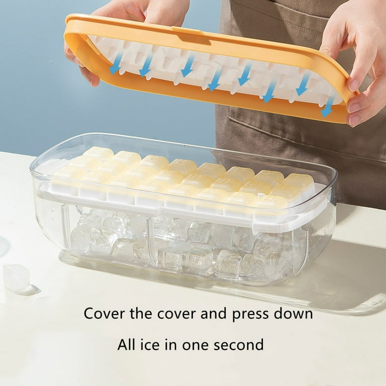 Ice Cube Tray for Freezer 64 Nuggets Ice Tray with Lid and Storage Bin  Stackable Easy Release Ice Container with Scoop