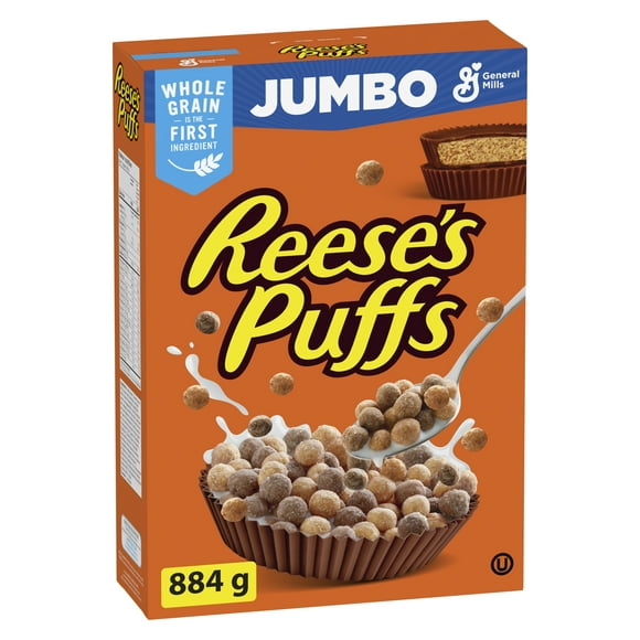 Reese's Puffs, Céréales Pour le Petit-Déjeuner Saveur Beurre d'Arachide et Chocolat, Grains Entiers, Format Géant, 884 g 884 g