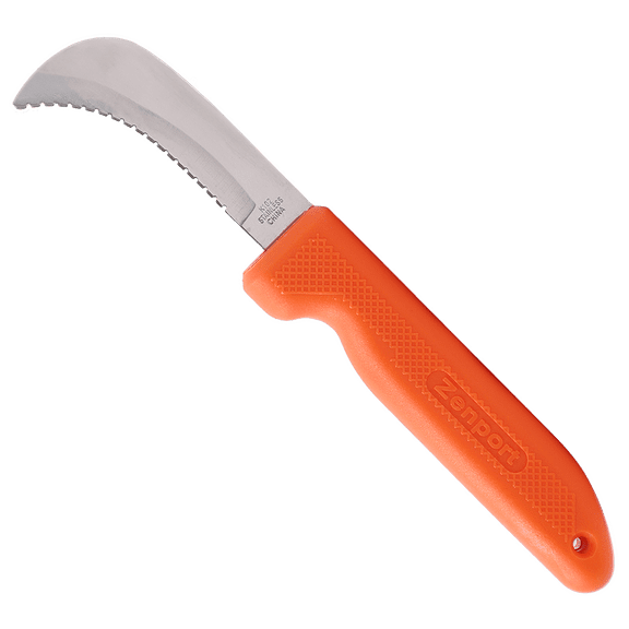 Zenport K102 Harvest Utility Knife - Curved, Serrated, 3 Inch Stainless Steel Blade, Orange