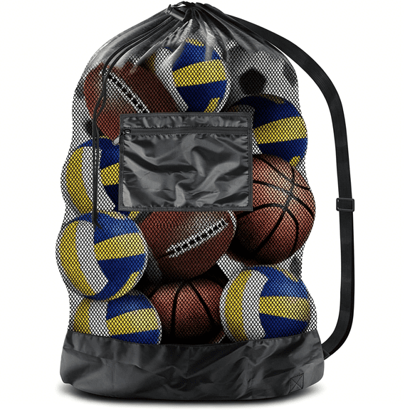 BESTSKY Thickened Extra Large Sports Ball Bag Mesh Socce Ball Bag Heavy Duty Drawstring Bags Team Work for Holding Basketball,Volleyball,Baseball,Swimming Gear with Shoulder Strap