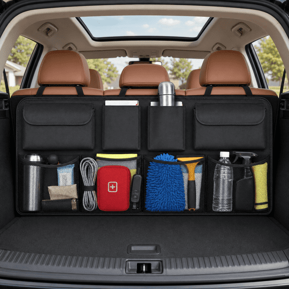 Hanging Trunk Organizer, Waterproof 8-Pocket Car Organizer for Trunk, 35.5-Inch Foldable Seat Back Storage for SUV, Truck and MPV, 1 Piece