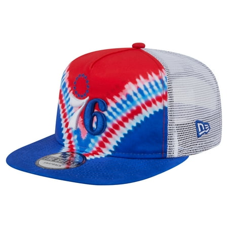 Men s New Era Royal/Red Philadelphia 76ers Throwback Dye Golfer Snapback Hat