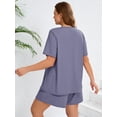 thumbnail image 6 of SHOWMALL Women's Plus Pajama Sets Pleated Front Loungewear Purple Gray 3X Sleepwear Ladies Pjs Sets with Pockets, 6 of 6