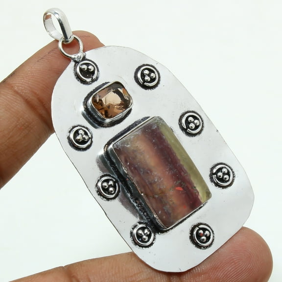 Fluorite Morganite Gemstone Pendant Handmade Wedding Gift Jewelry 2.9" MXP 6782