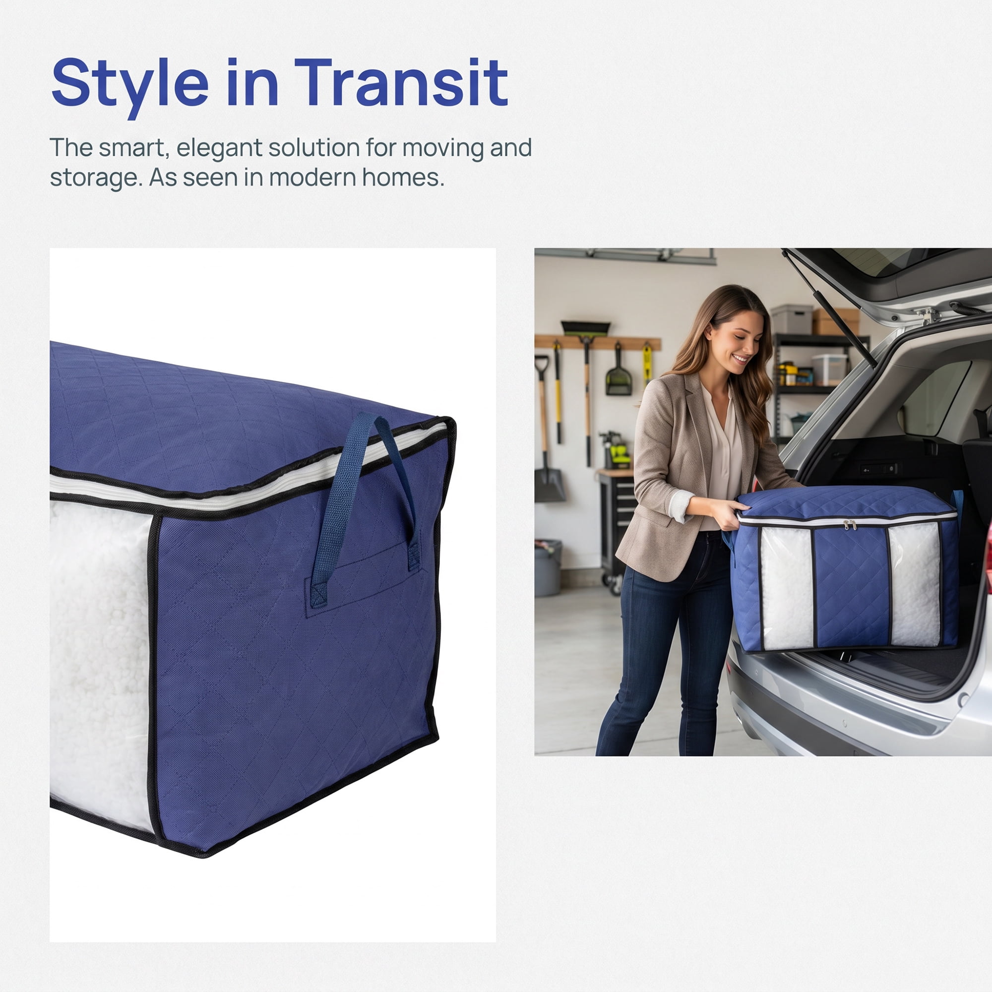 Unique Bargains Dustproof Moving Sack Side Handle Quilt Storage Bag Blue 23.6" x 15.7" x 13.8"