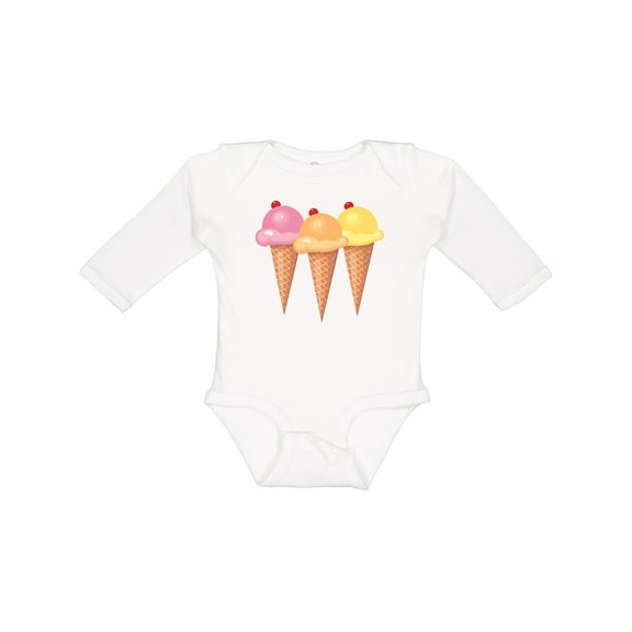Inktastic 3 Scoops of Ice Cream Girls Long Sleeve Baby Bodysuit