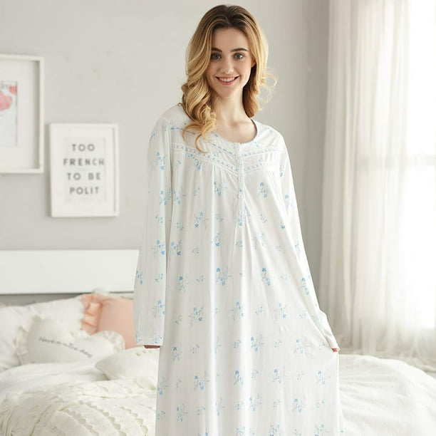 Long Sleeve Womens Nightgown, Cotton Nightgowns for Women