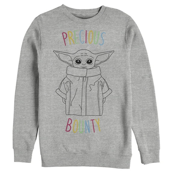 Men's Star Wars: The Mandalorian The Child Precious Bounty Rainbow Text Sweatshirt Athletic Heather Small