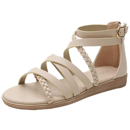 

GYUJNB Women s Sandal Comfortable Gladiator Sandals Ankle Strap Flats Sandalias Para Mujer Beach Sandals Wide Width Open Toe Cross Strappy Sandals for Women Dressy Summer Size 8