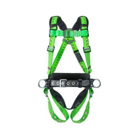 MSA X-Standard Green And Black TechnaCurv Construction Harness With Quik-Fit Chest Buckle, Tongue Leg Buckles, Integral Belt, 1 HIp And 2 Back D-Rings