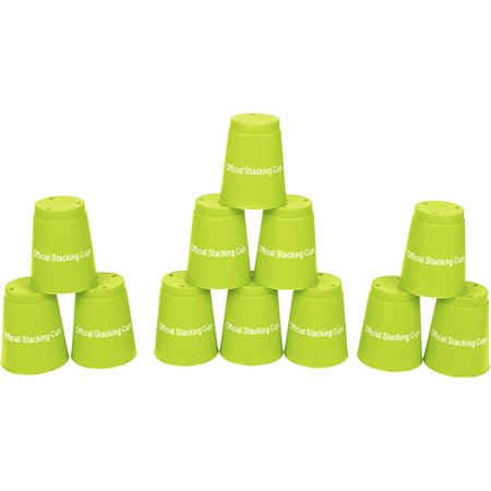 Large 3.5  x 4.4  Tall Quick Stack Cups - Speed Training Sports Stacking Cups - Set of 12 By Quick Stacks (Green)