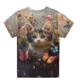 thumbnail image 3 of XAOFW Girl's T-Shirts Cartoon Cat Print Short Sleeve Crewneck Kids Cute T Shirt Everyday Wear Loose Fit Toddler Tee Shirt Party Night Soft Breathable Tops, 3 of 3