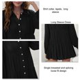thumbnail image 2 of Vestido De Manga Larga Para Mujer, Vestido Camisero De Un Solo Pecho Bien Combinado, Cómodo, Color Puro, Tiro Medio, Solapa De Cintura Regular Para La Vida Diaria ANGGREK No, 2 of 6