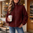 thumbnail image 2 of LUVDA Women's Stripe Fleece Jacket Full Zip Stand Collar Cozy Casual Fall Winter, 2 of 9