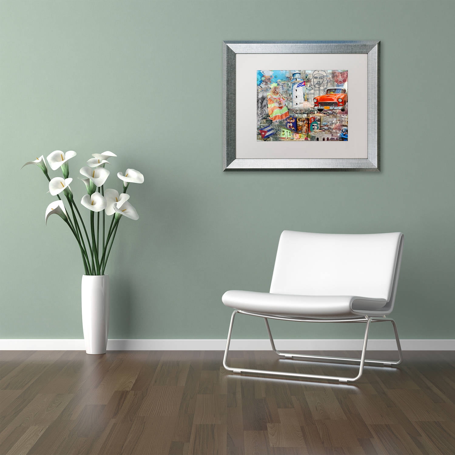 Trademark Fine Art "Red Taxi" Canvas Art by Alberto Lopez, White Matte, Silver Frame