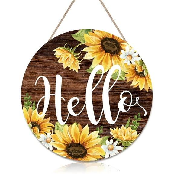 Front Door Signs for Home, Welcome Door Sign Hanging Door Decor, Wooden Sunflower Signs, Wooden Welcome Door Panel Hangers Sunflower Art Front Door Flower Wreath Hanging Decoration