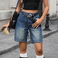 thumbnail image 6 of Idoravan Denim Shorts Women 7 Inch Jean Shorts Womens Women's Button Solid Color Pants Pocket Elastic Waist Jeans Shorts, 6 of 8