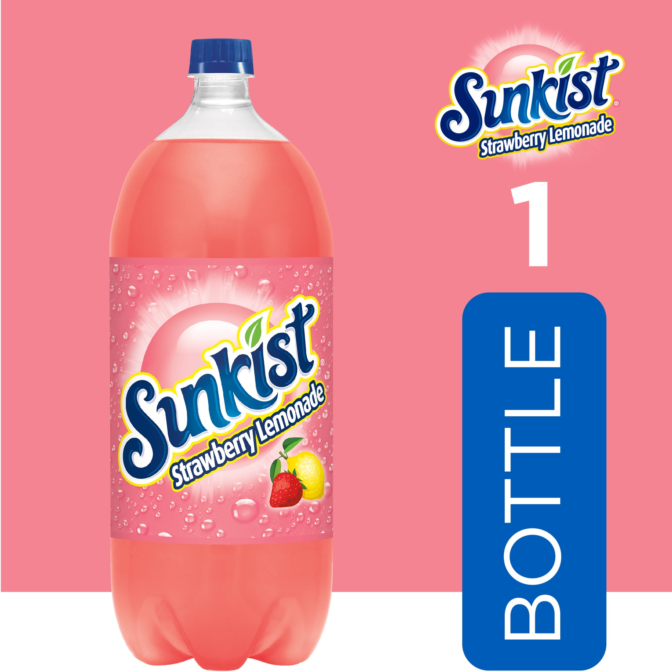 Original Sunkist Strawberry Lemonade Soda Pop, Caffeine Free, 2 L