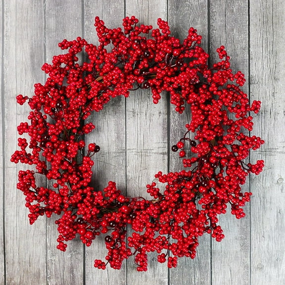 XGG Christmas Red Berry Wreath - 17.72in Faux Holly Door/Wall Hanging Decor, Indoor/Outdoor Versatile Garland, Festive Holiday Gift & Home Decoration