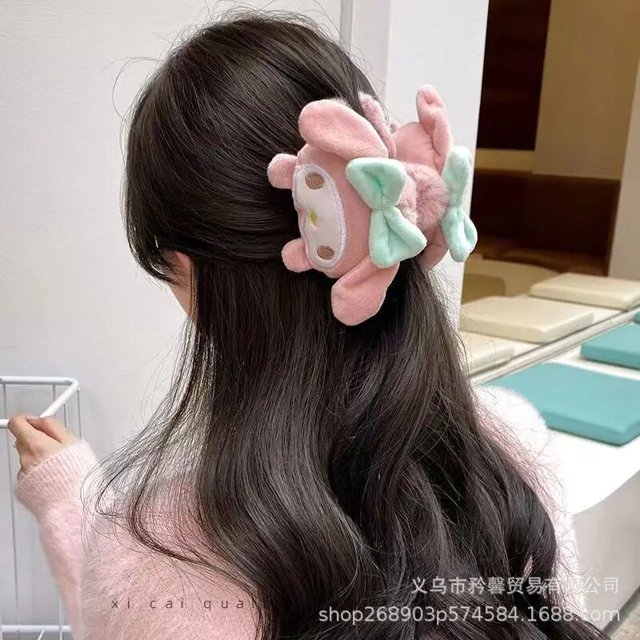 Clip Kawaii Sanrio Shark Kuromi My Melody Pochacco, tocado de felpa para niña, 1 piezas, regalo de cumpleaños y Navidad