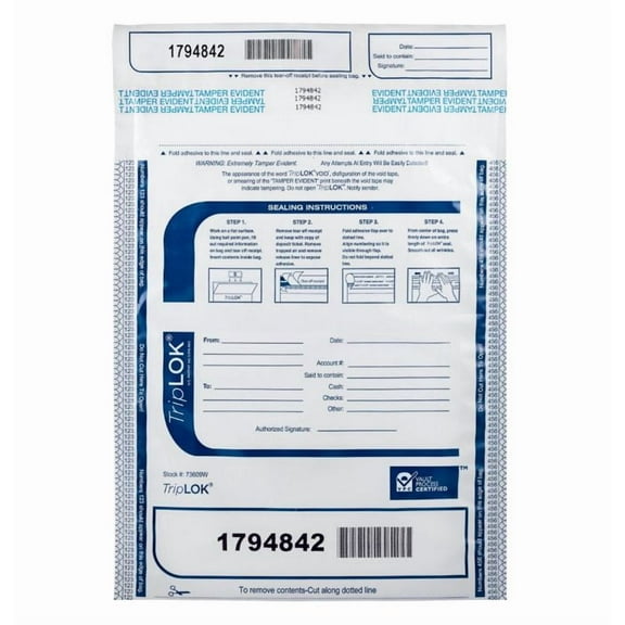 ControlTek TripLok 9"x12" White Deposit Bag 100-Pack 585032