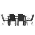 thumbnail image 2 of BizChair 7 Piece Commercial Grade Patio Dining Set with Tempered Glass Patio Table and 6 Chairs with Black Flex Comfort Material Seats and Backs, 2 of 9