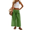thumbnail image 6 of Women's Loose Wide Leg Track Pants Drawstring Pockets Elastic Waist Capri Casual Summer Hiking Pants Green XL, 6 of 6