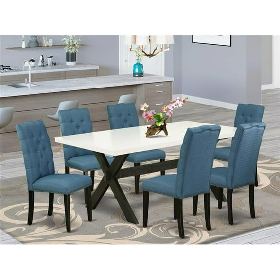 7 Piece X-Style Beautiful Dining Room Set - Wire Brushed Black