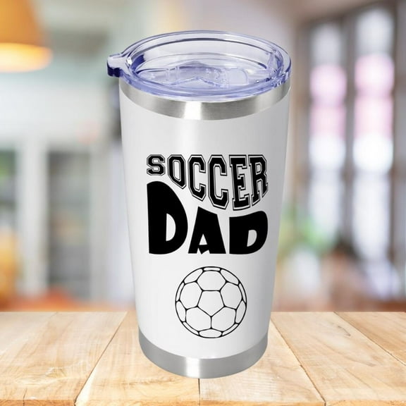 Father's Day Tumbler Cups Father's Day Soccer Dad Gifts for Dad Grandpa Love Soccer Stainless Steel Insulated Water Wine Tumbler With Lid - White