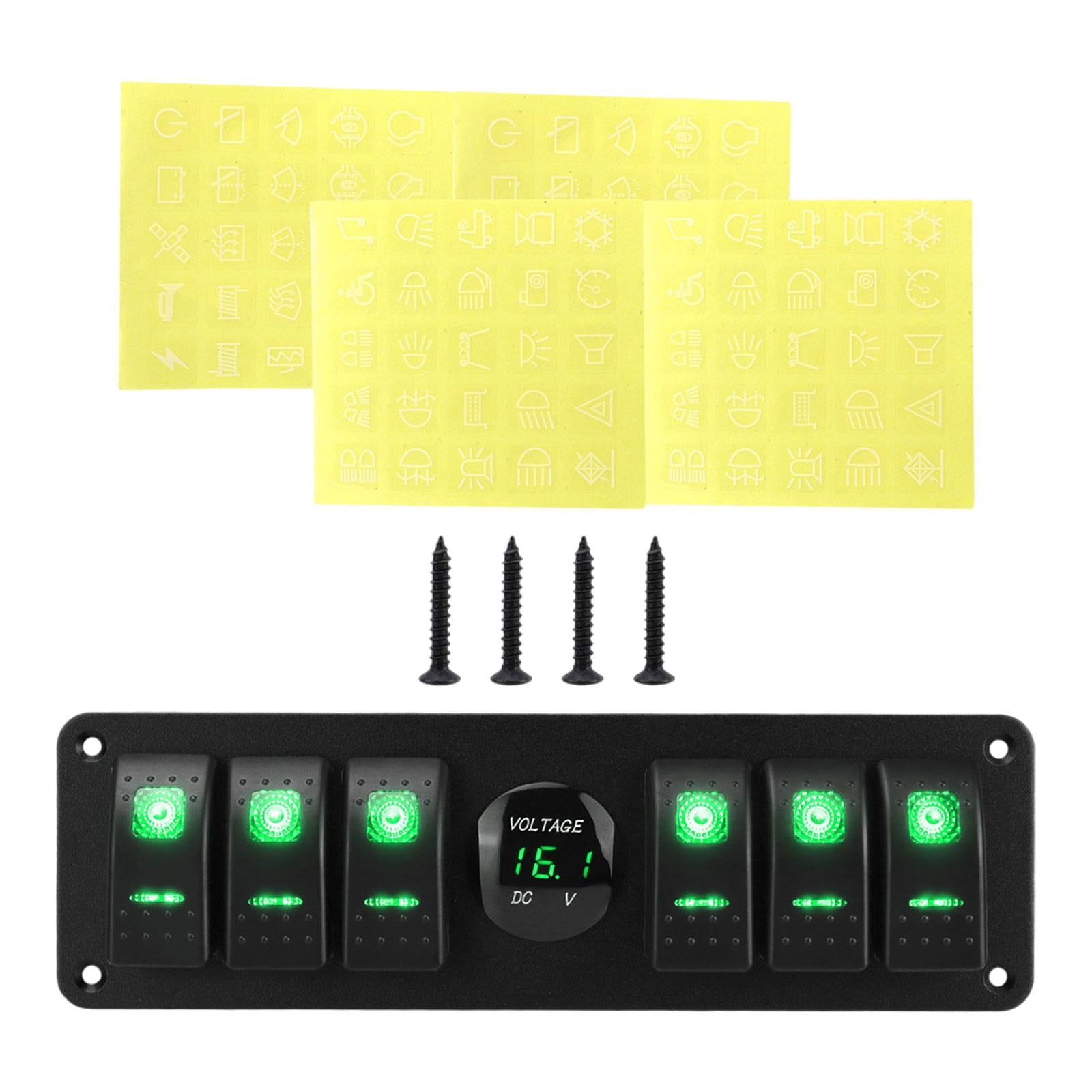 6 Gang Rocker Switch Panel Voltages Display Pre Wired Waterproof Construction for Trucks Marine Vehicles Cars