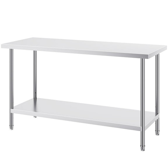 KFFKFF Metal Prep Table, 24x60x34 in, Supports up to 840 lbs, Durable Stainless Steel Construction, 3 Height Settings, Ideal for Kitchen, Garage, or Restaurant Use