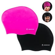 2 Pack Silicone Swimming Cap, Super Elastic & Durable Ear Protection Swimming Cap for Adult