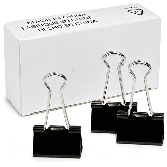 CCOCC Sturdy Binder Clips, Office Supplies, Medium 1.25 In, Document Organizing, Black, 96 Count (8 Pack of 12) Binder Clips