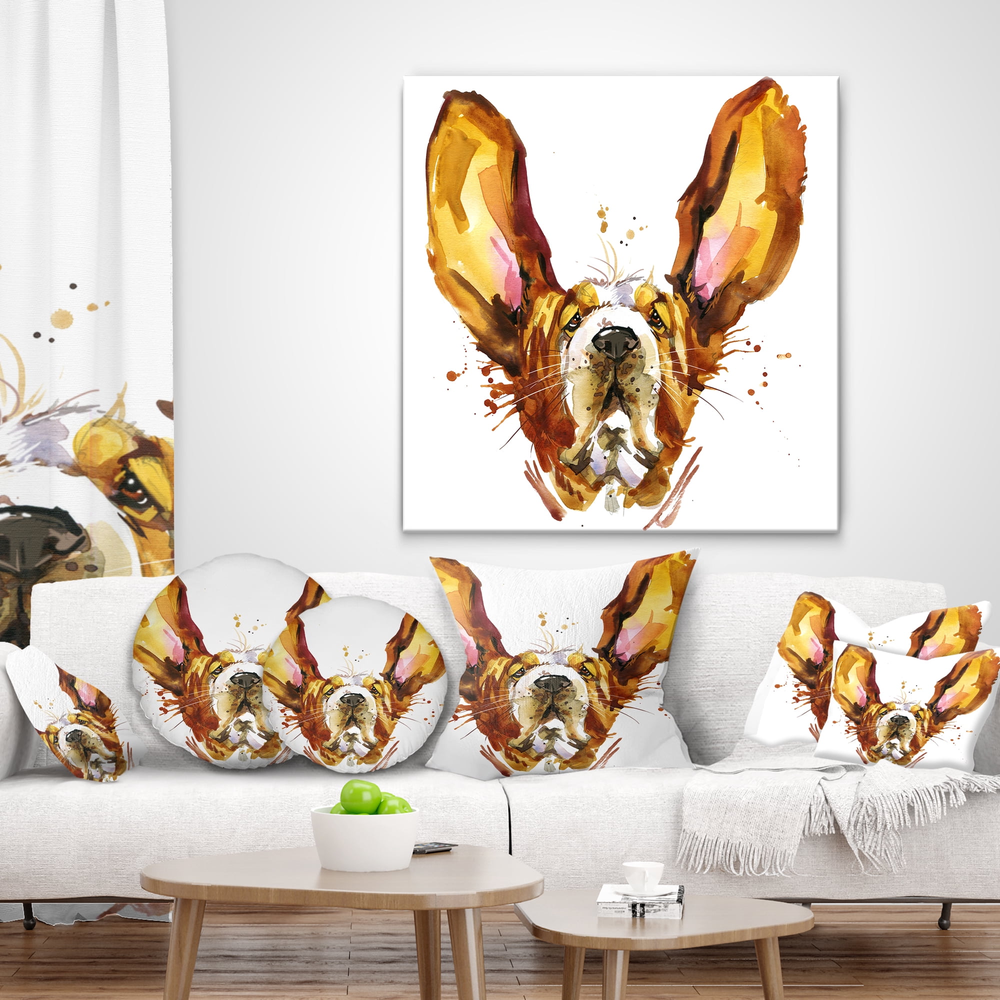 Designart Funny Brown Dog Basset - Animal Throw Pillow - 12x20