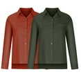 thumbnail image 3 of GigrtiJin Womens 2pc Plus Size Cotton Linen Shirts Lapel V-Neck Button down Blouses Casual Long Sleeves Solid Color Tops, 3 of 6