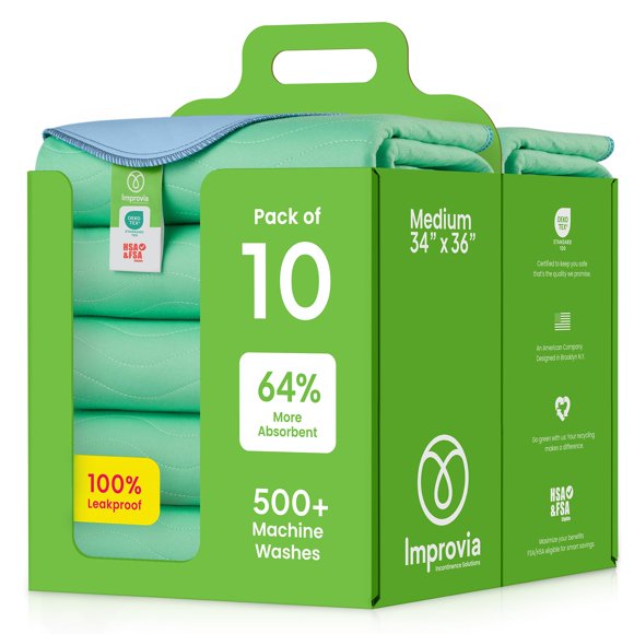 Almohadillas lavables IMPROVISA Heavy Absorbency 34 x 36 cm (paquete de 10)