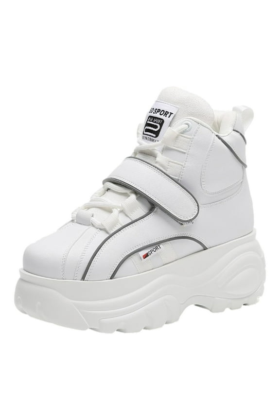 Women's Goth Punk High Top Platform Chunky Sneakers Lace Up Wedgel Heel Dad Shoes White SN02924 US10