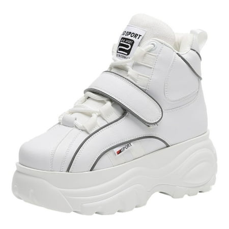 

ANUFER Women s Goth Punk High Top Platform Chunky Sneakers Lace Up Wedgel Heel Dad Shoes White SN02924 US7